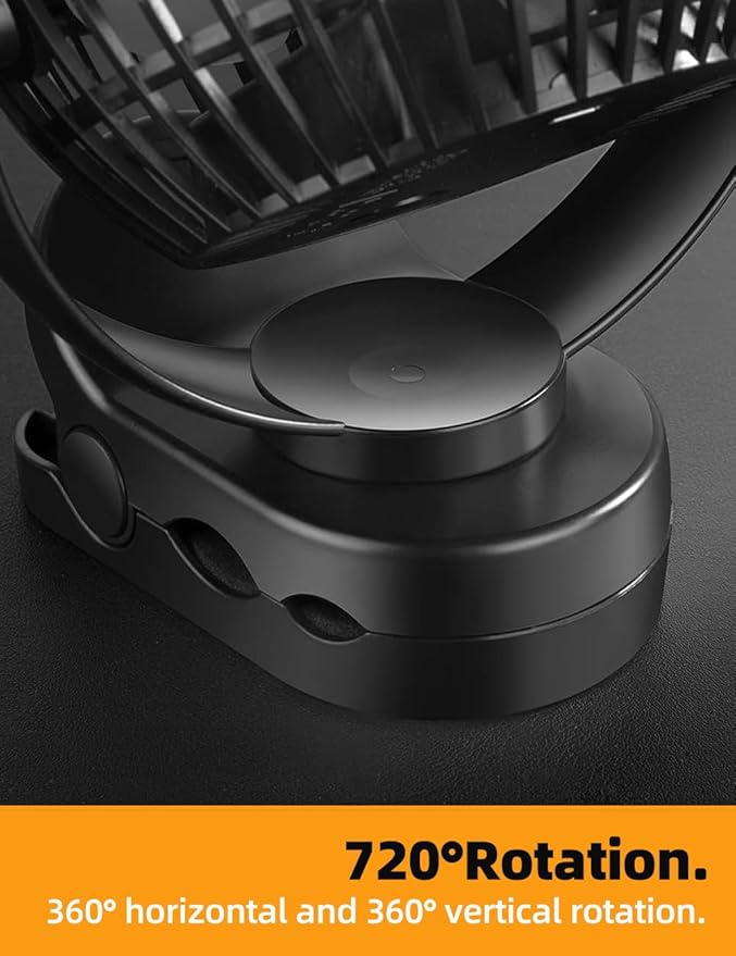 6'' Portable Hanging RV Tent fan with Remote Control,10000mAh Battery Camping Fan with LED light and Timer, 40 Hours Working Time Rechargeable Clip Fan, as Emergency Power - Black