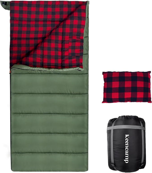 0 Degree Sleeping Bag Cotton Flannel Winter Cold Weather for Adults XXL Sleeping Bag 4 Season Big and Tall with Pillow Compression Sack