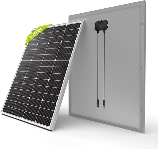 Newpowa 9BB 120W Solar Panel - High-Efficiency Monocrystalline PV Module for 24V Off Grid System, RV, Boat, Camper, Trailer, Gate Opener