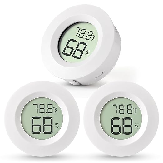 3-Pack Mini Hygrometer & Thermometer, Indoor Outdoor Digital Humidity Meter Gauge Temperature, ℉/℃, for Home, Office, Reptile, Car, Greenhouse, Lab, Terrarium, Cellar.. A01 White