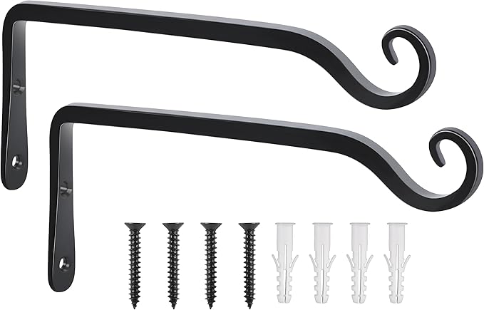 Gtongoko 2 Pack 10 Inch Plant Hangers Outdoor Metal, Plant Hooks for Wall Indoor, Outdoor Hooks for Hanging Bird Feeders, Plant Bracket, Lanterns, Wind Chinme, Black