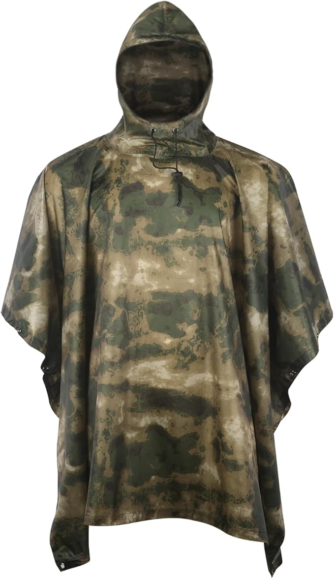 GRVCN Military Rain Poncho, Camouflage Raincoat Outdoor Waterproof Lightweight