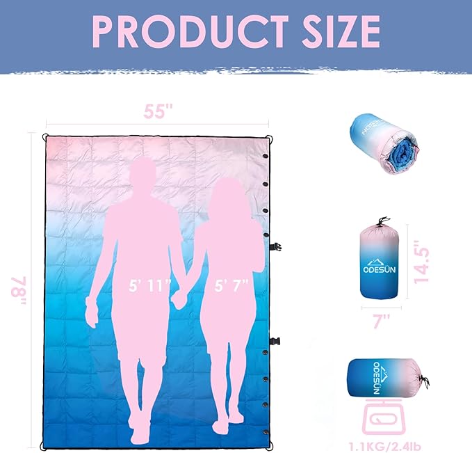 Down Camping Blanket Packable Outdoor Down Camping Blankets for Cold Weather Large Waterproof Puffy Blanket Lightweight Warm Down Camping Quilt - 78" x 55"