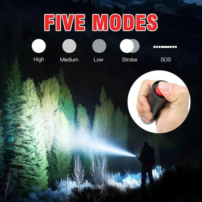 HAUSBELL T8 Upgraded Flashlight Bright, Zoomable Tactical LED Flashlights Flash Light with High Lumens and Five Modes and Camping Accessories, 4 Pack