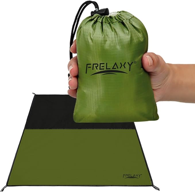 Frelaxy Pocket Picnic Blanket, Waterproof Sandproof Beach Mat, Compact Camping Tarp for Festivals, Hiking, Travel, Outdoor Recreation (Army Green, 57'' x 71'')