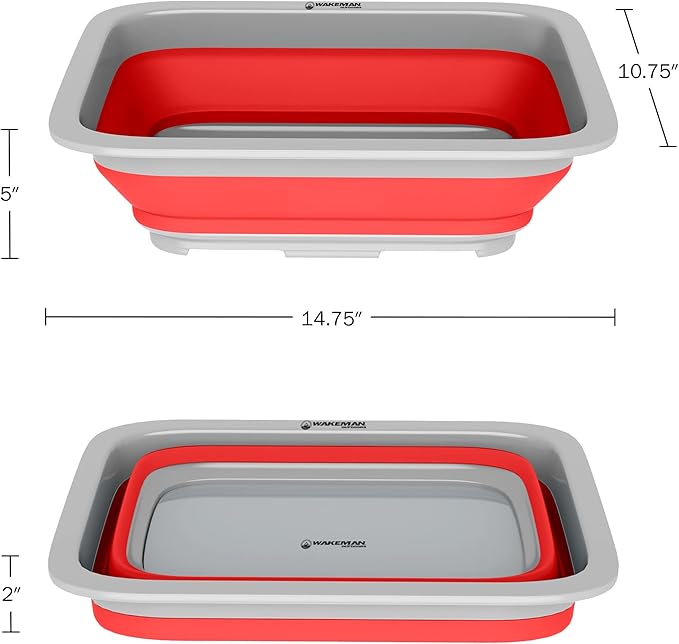 Collapsible Cleaning Caddy - Portable Multi-use Wash Basin, Dish Tub, or Ice Bucket with 7.27L Capacity for Camping and Tailgating by Wakeman (Red)