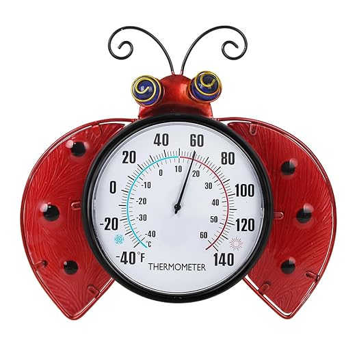 Indoor Outdoor Thermometer, Ladybug Wall-Mounted Thermometer Waterproof for Patio Garden Yard & Living Room, No Battery Needed