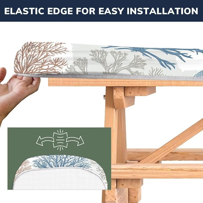 CAPSCEOLL Elastic Picnic Table Cover with Bench Covers 5Ft Waterproof Fitted Picnic Table Cover Cloths for Outdoors Camping Tablecloth with Drawstring Bag, 60X30in, Blue Sea