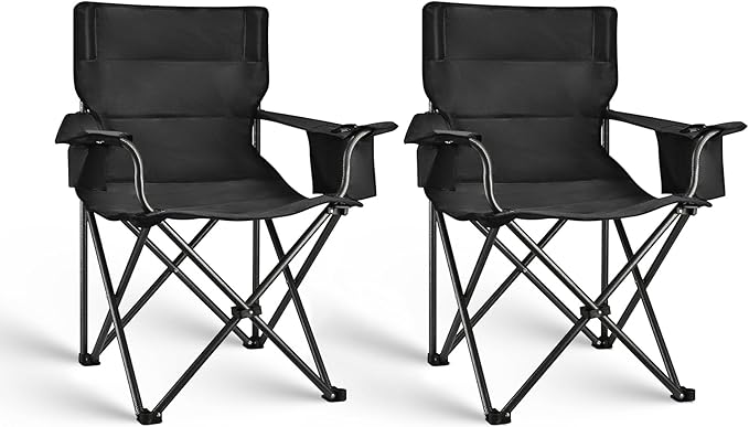 2 Pack Camping Chair Folding Heavy Duty with Cup Holder & Cooler Bag, Oversized Portable Lawn Chair for Adults, Tall and Lightweight, 300 lbs Capacity, for Beach, Fishing, Sports, Travel