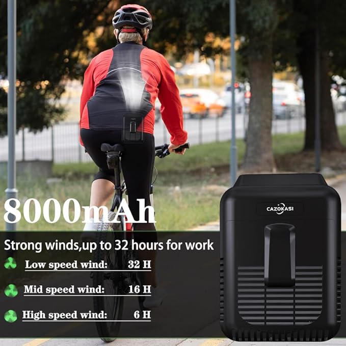 CAZOKASI Upgrade Waist Clip Fan Wearable Fan Portable Cooling and Heatstroke Prevention Fan (Industrial orange black) (Black / 8000mAh)