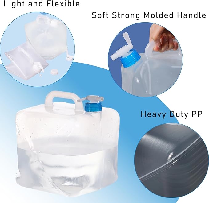 2 Pack 5.3 Gallon Collapsible Container with Spigot, Foldable Water Jug Portable Camping Water Storage Carrier Jug for Outdoors Hiking Backpack & Emergency, Food Safe