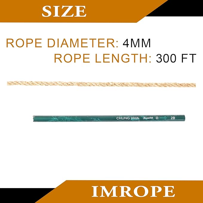 4mm x 300 Feet Natural Jute Rope, Twine for Gardening Tomato Climbing Plant Tie Floristry Crafts Gift Wrapping Packing Decor