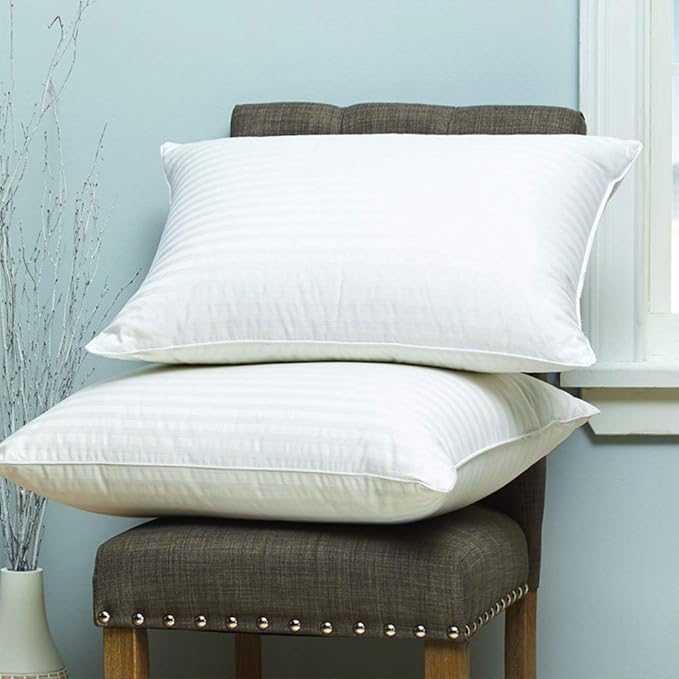 Cuddledown Dreamstead Premium Sleeping Pillow| European White Duck Down | 600 Fill Power | 300 Thread Count 100% Cotton Shell | Damask Striped | Hypoallergenic | Handcrafted | King – Soft/Thin