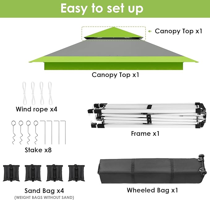 TLSUNNY 13X13 Pop Up Canopy Tent, Camping Shader W/Overhanging Eaves & Sand Bag, Outdoor Gazebo Shelter W/One Push Setup & Wheeled Bag, Height Adjustable, for Patio, Market, Party (Green, 13FTX13FT)