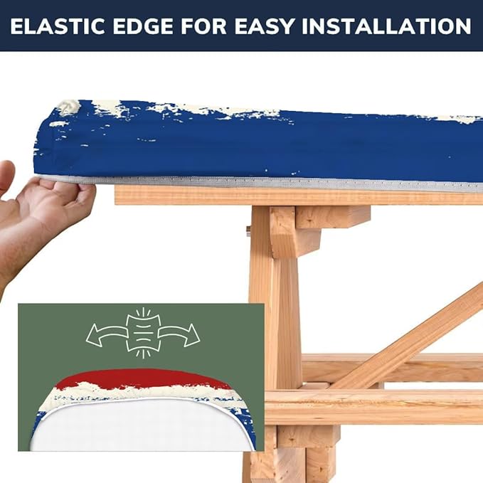 CAPSCEOLL Fitted Picnic Table Cover with Bench Covers with Elastic 8Ft Waterproof Camping Picnic Table Cover Cloths for Outdoors Camping Tablecloth with Drawstring Bag, 96X30in, Red Blue