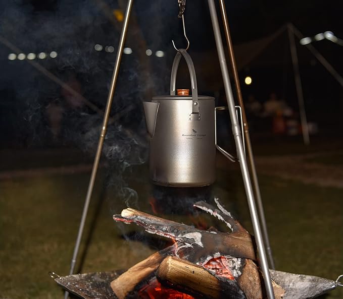 Boundless Voyage Titanium Camping Coffee Pot 1.5L Barista Kettle for Making Coffee Boiling Water Outdoor Traveling Campfire Stovetop Fast Brew