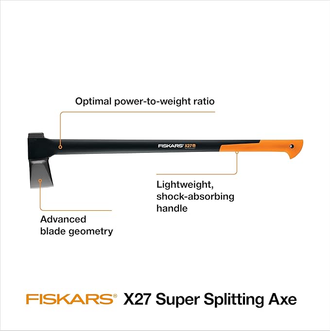 Fiskars X27 Super Splitting Axe, 36" Wood Splitting Axe for Medium to Large Size Logs with Shock-Absorbing Handle, Split Firewood, Forged Steel Blade, Bushcraft Gear and Camping Hatchet