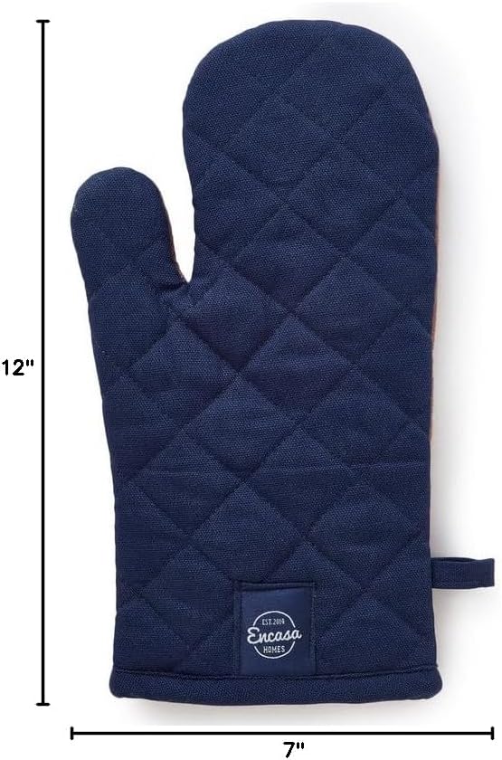 Encasa Heat Resistant Cotton Oven Gloves Mitts (2 Pc Set) - Quilted & Safe 12x7 in - for Kitchen, Cooking & Baking, Grilling, Handling Hot Pots & Pans - Scotch Blue