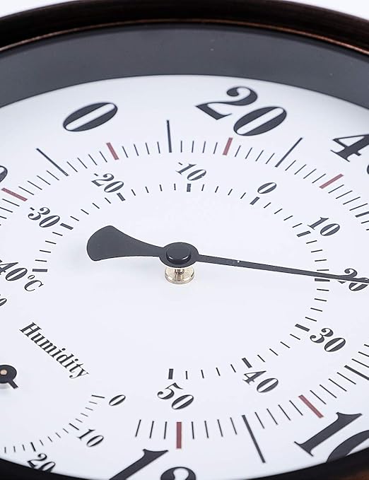 Indoor Outdoor Thermometer - Premium Steel Wall Thermometer Hygrometer for Patio, Wall or Decorative, No Battery Required Hanging Thermometer 8" Round Diameter (Bronze)