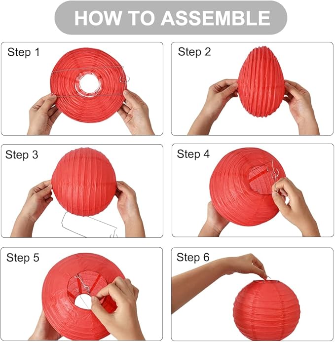 BEISHIDA 12-Inch White Paper Lanterns Decorative Chinese/Japanese Hanging Round Paper Lanterns Lamp for Birthday, Wedding, Christmas, Bridal, Home Decor, Party Decoration (6 Packs)