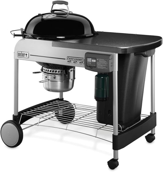 Weber Performer Deluxe Charcoal Grill and BBQ, 22-Inch, Touch-No-Go Gas Ignition, Black
