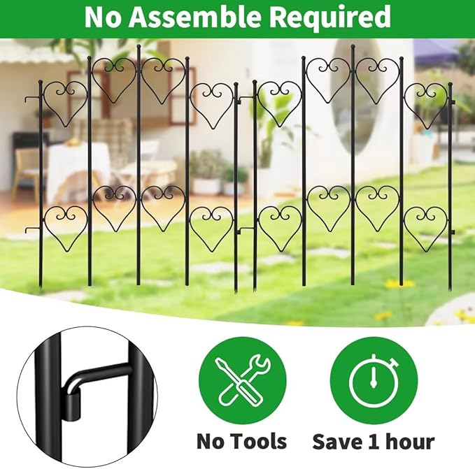 AMAGABELI GARDEN & HOME 5 Panel 27in(H)×9ft(L) Decorative Garden Fences and Borders for Dogs No Dig Rustproof Metal Fence Panels Garden Edging Animal Barrier Fencing for Flower Bed Yard Patio