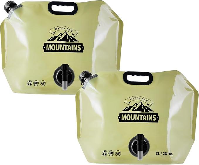 Collapsible 8L Water Storage Bag, BPA-Free Portable Folding Water Jug with Adjustable Faucet, Leakproof Emergency Water Bag for Camping, Hiking, Riding, Outdoor Sport (BEIGE, 2)