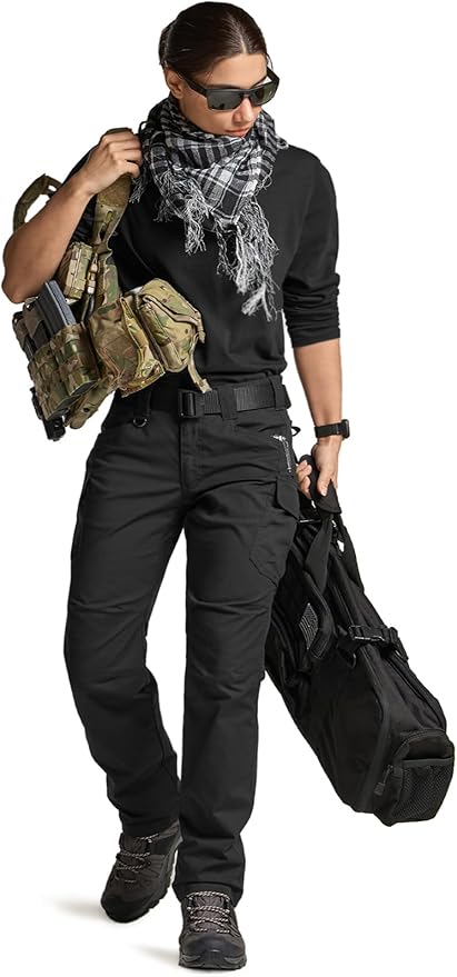 CQR Women's Flex Stretch Tactical Pants, Water Resistant Ripstop Cargo Work Pants with Pockets for Outdoor & Hiking