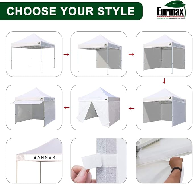 Eurmax USA 10 x 10 Pop up Canopy Commercial Tent Outdoor Party Canopies with 4 Removable Zippered Sidewalls and Roller Bag Bonus 4 Canopy Sand Bags & 24 Squre Ft Extended Awning(Burgundy)