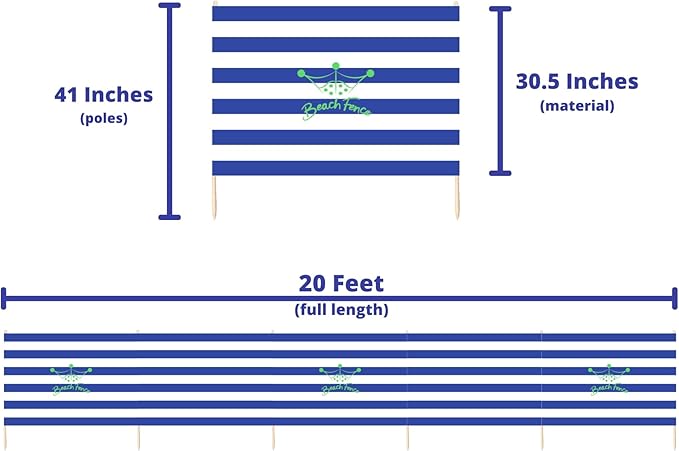 Premium 20 ft Beach Windscreen, Privacy Screen, Wind Blocker - Original Nautical, Free Rubber Mallet and Carry Bag Included