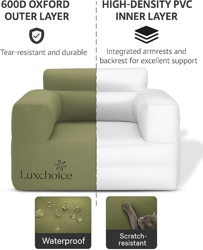 Inflatable Couch with Built-in Pump Durable Blow Up Sofa Chair Portable Camping Couch Waterproof Inflatable Furniture for Outdoor Beach Home Festivals Backyard Party