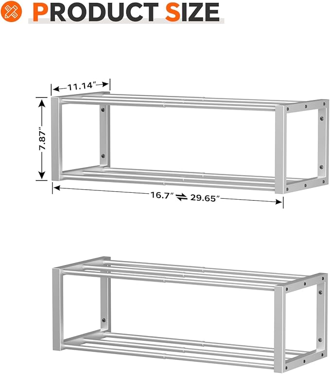 Homeiju Hanging Shoe Organizer,2 Pack Wall Mounted Shoe Rack Holds 12 Pairs,Space Saving Metal Wall Shoe Rack,Hanging Shoe Rack Shoe Holder for Small Space,Entryway,Closet,RV,Camper (Silver)