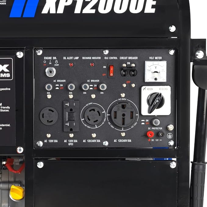 DuroMax Gas Powered Portable 12000 Watt-Electric Start-Home Back Up & RV Ready, 50 State Approved Generator, Blue, Black