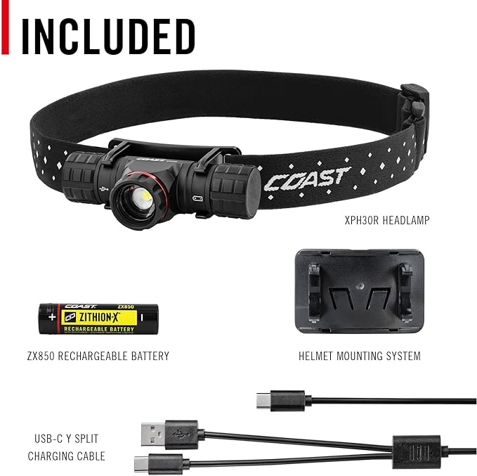 Coast XPH30R 1200 Lumen USB-C Rechargeable Dual Power Headlamp with Twist Focus Beam and Magnetic Base, Black