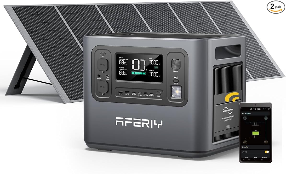 AFERIY Portable Power Station AF-P210 2048Wh | 2400W with 400W Solar Panel,AC Output with 120V,2400W,Solar Generator for Home Use,Outdoor Camping,Power Outage, Camping,Emergencies