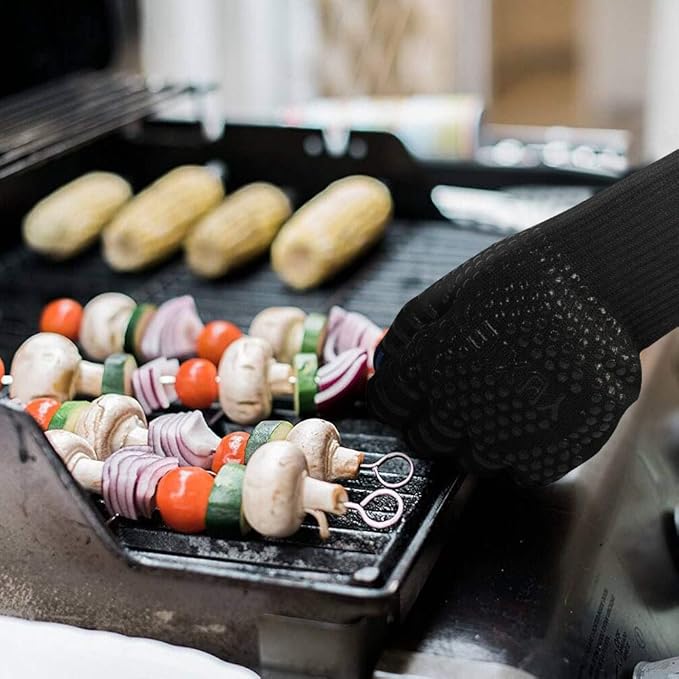 Oven Gloves BBQ Grill Gloves 1472°F Extreme Heat Resistant Oven Mitts for Cooking, Grilling, Kitchen, Smoker Baking, Barbecue, Fireplace, Welding, Cutting (13.8inch, Black Gloves)