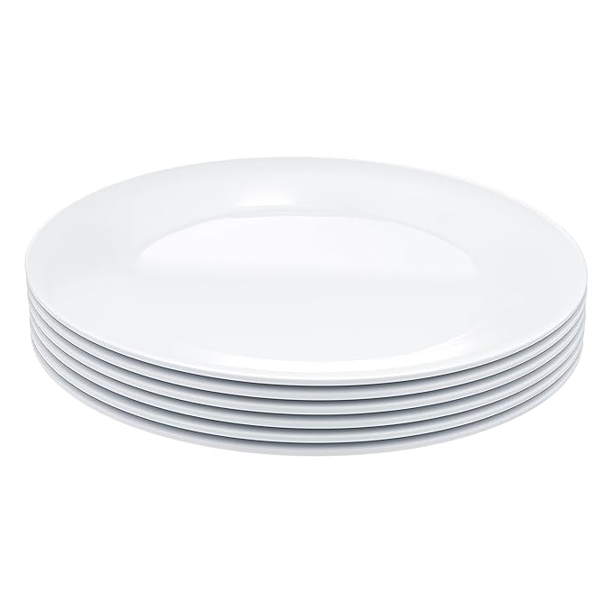 Amazon Basics Melamine (Plastic) Plate, 6 Piece Set, 10.5 in, White (Previously AmazonCommercial brand)