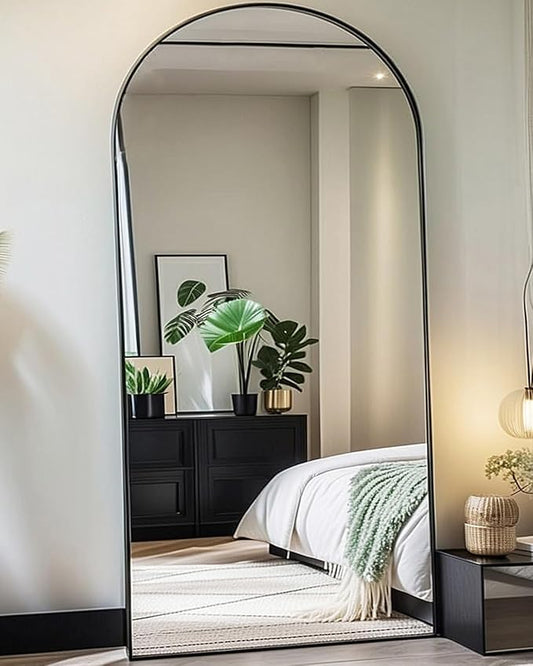 Arched Full Length Mirror 81"x41" Full Body Floor Mirror Standing Hanging or Leaning Wall, Arch Wall Mirror with Stand Aluminum Alloy Frame for Bedroom Cloakroom Black