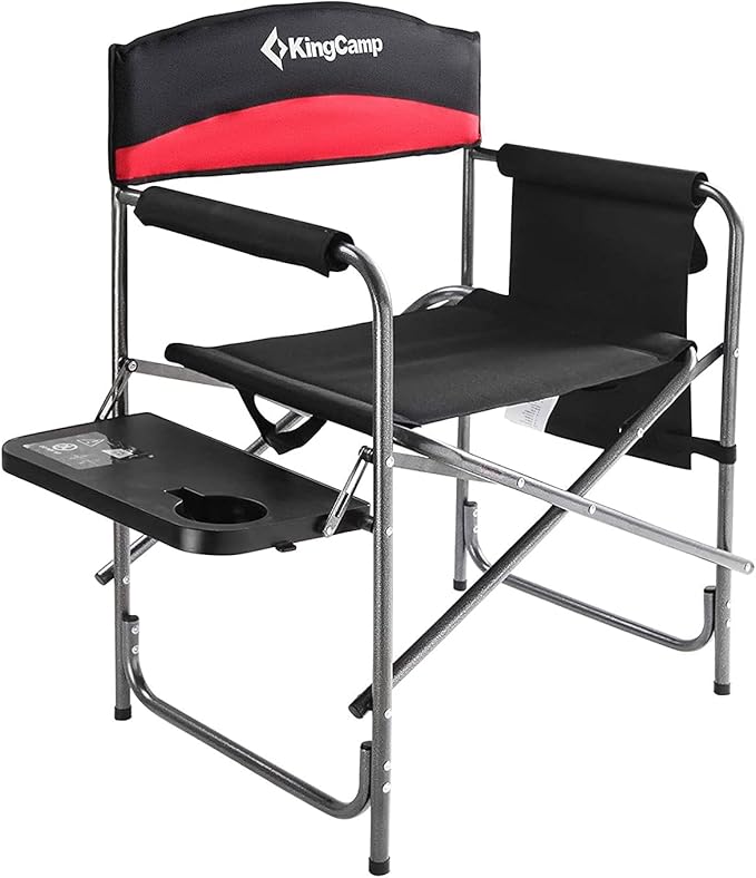 KingCamp Heavy Duty Camping Director Chair, Folding with Side Table & Storage, Red