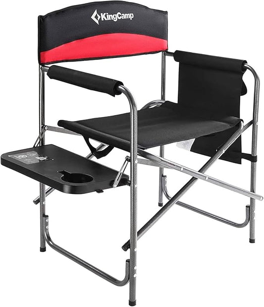 KingCamp Heavy Duty Camping Director Chair, Folding with Side Table & Storage, Red