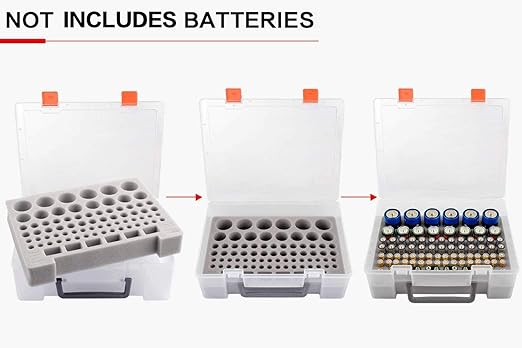 Battery Organizer Storage Box, Garage Storage Containers Case Holder with Checker Tester Fits for AA AAA C D 9V Lithium 3V (Not Includes Batteries Pack)