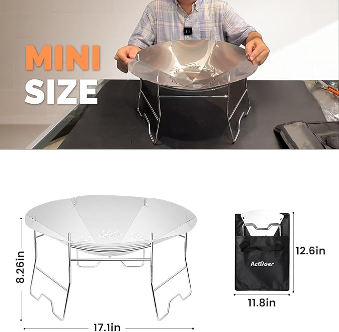 ActDoer Portable Camping Fire Pit - 17 inch Wood Burning Fire Pit with Storage Bag - Camping, Picnics, Backpacking, Outdoor Heating