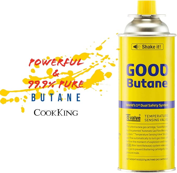 8oz Butane Fuel Canisters Cylinders with Dual Safety System for Portable Gas Stove, Camping Stoves, Gas Burners, UL Listed, Made in Korea (12 Pack)