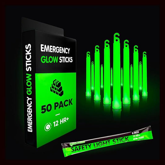 Emergency Glow Sticks with 12 Hours Duration, Individually Wrapped Industrial Grade Glowsticks for Survival Gear, Camping Lights, Power Outages and Military Use