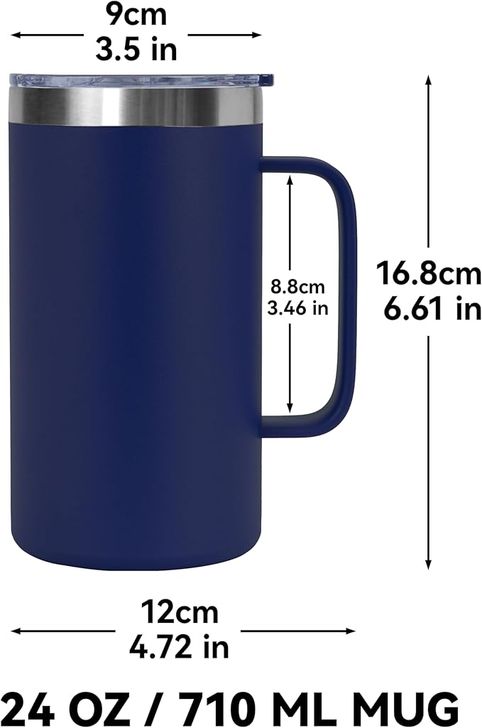 DOMICARE 24oz Mug with Handle and Lid, Stainless Steel Coffee Mug, Travel Mug with Handle, Double Wall Vacuum Coffee Tumbler, Reusable Insulated Cup, Navy, Pack 8