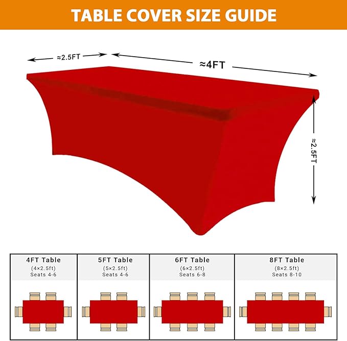 Eurmax USA Rectangular Fitted Spandex Table Covers 4ft Tablecloth Wedding Event Patio Table Decorations Stretch Table Cover for 4ft Folding Table (Red,2 Pack)