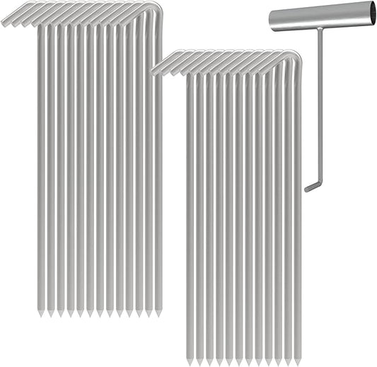 9 Inch Tent Stakes with T Hook, Tent Stakes Metal, Heavy Duty Tarp Camping Stakes, Metal Stakes for Inflatables Outdoor Decorations, 25 Pack