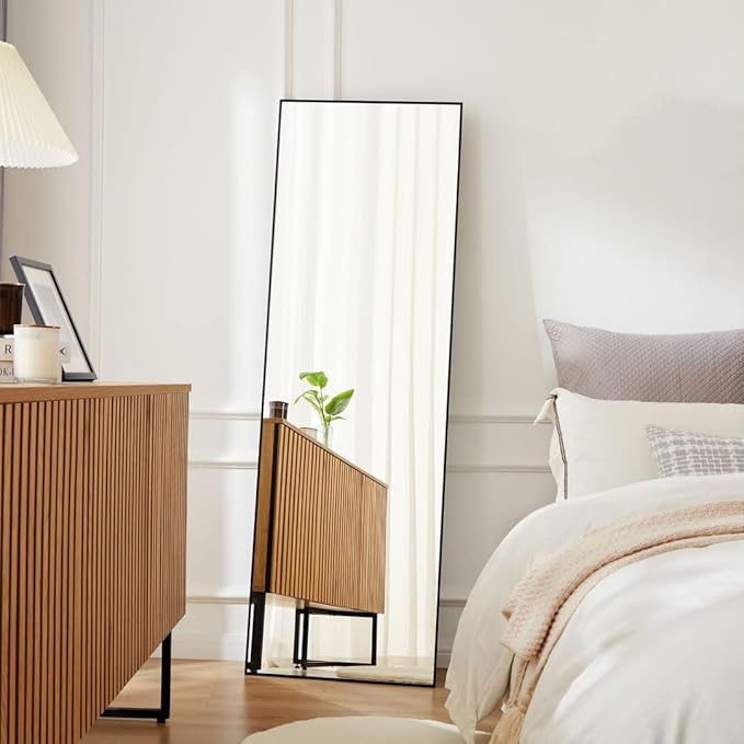 Full Length Floor Mirror, 64"x 21" With Aluminum Alloy Thin Frame - Hanging or Leaning for Wall, Bedroom, Dressing, Home Decor - Black