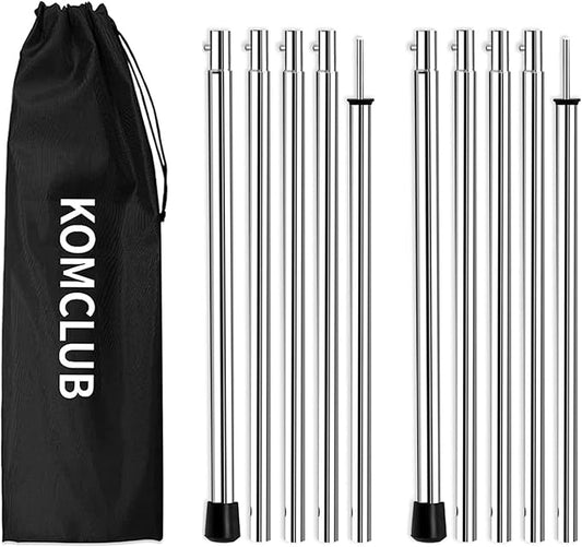 KOMCLUB Telescoping Tent Poles Adjustable Tarp Poles Camping Stainless Steel Lightweight Tent Poles for Trap Sun Sails Canopy Awning Shelter Backpacking Hiking 78 in Set of 2