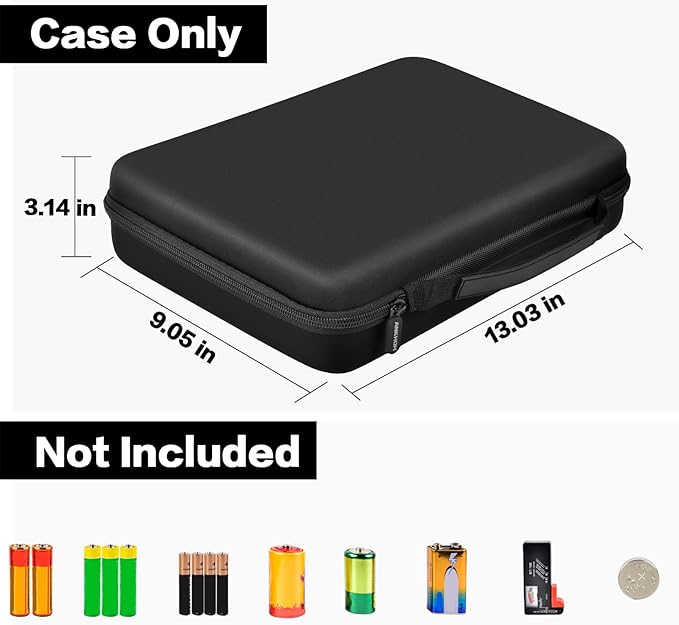 Battery Organizer Storage Case with Tester, Batteries Holder Box Carrying Container Bag, Garage Vault Organization Holds 162+ Battery Variety Pack AA AAA AAAA C D 9V 3V Lithium(No Batteries) (Black)